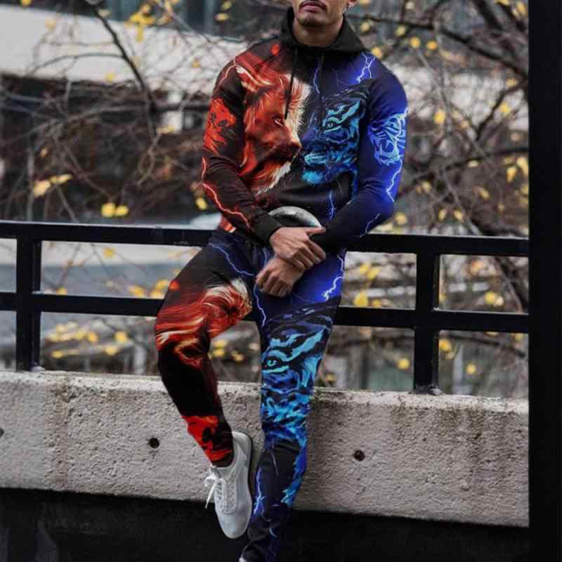 メンズ ジャージ セットアップ 男性用 切り替え 3Dプリント フード付き 長袖 パーカー ロングパンツ 上下 2点 スポーティ カジュアル ウェア ポリエステル