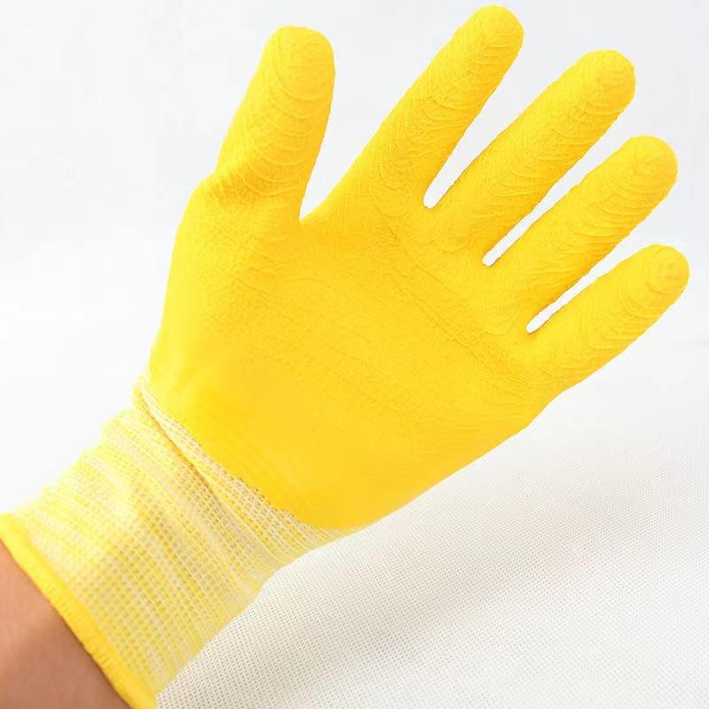 手袋 男性用 耐摩耗性 スベリ止め 半掛け型 ラテックス 作業用 通気性 イエロー L