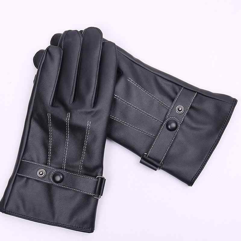 手袋 男性用 冬用 防寒 手袋 PUレザー 撥水 グローブ 裏起毛 厚手 アウトドア バイク 自転車 黒(x2)