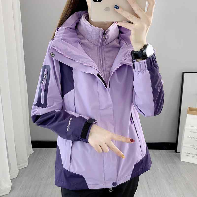 マウンテンパーカー レディース 取り外し可能 2点セット 防寒 防水 防風 配色 切替 フリース裏地 アウトドア 登山 ジャケット 男性用 ブラック ピンク系 レッド アイボリー グレー デニムブルー M L XL 2XL 3XL 4XL 5XL 6XL