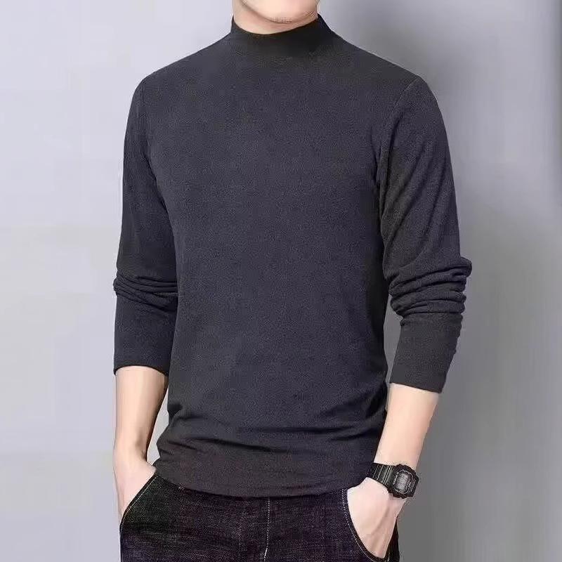 Tシャツ メンズ 男性用 長袖 ハイネック カットソー 秋冬 起毛 暖かい インナー 肌着 スリムフィット 無地 ダークグレー コーヒー色 ブラック グリーン カーキ M L XL 2XL 3XL 4XL 5XL