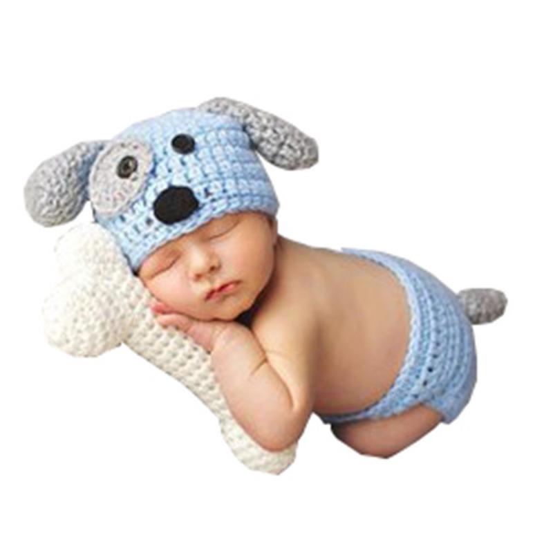 ベビー服 ニット セットアップ 犬 モチーフ 新生児 男の子 女の子 写真撮影用 コスチューム 短パン 帽子 毛糸 かわいい 個性的