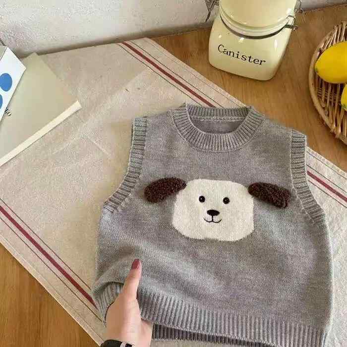 ニットベスト キッズ 男女兼用 子供服 コットン 柔らかい 通園 通学 男の子 女の子 かわいい 小犬 刺繍 春秋