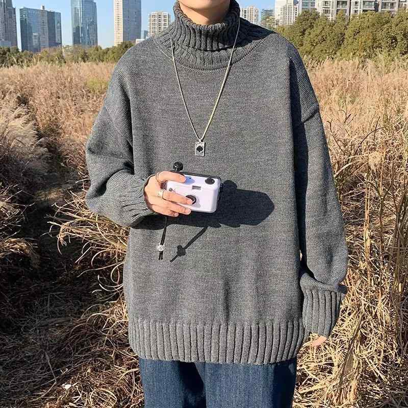 Other - ニット メンズ ニットトップス 長袖 丸首 プルオーバー 無地 コットン 秋冬 グレー 黒 大きいサイズ ゆったり 厚手 ウォッシャブル