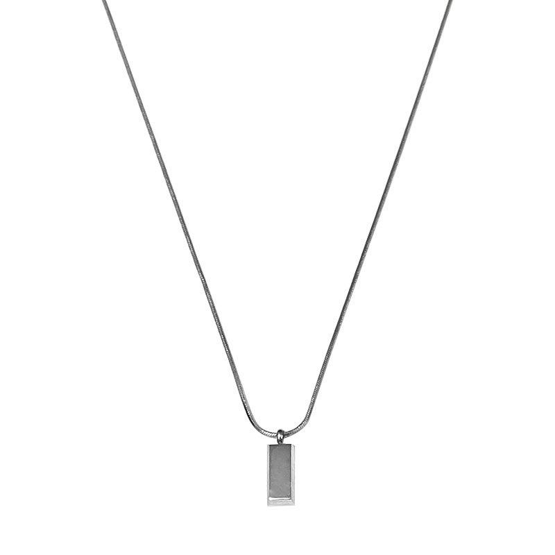 ネックレス メンズ レディース チタン鋼 幾何学模様 シルバー 小さめ 銀レンガ ヒップホップ ストリー..