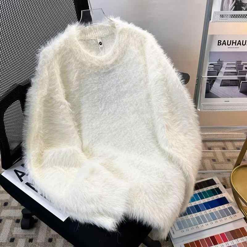 ニット メンズ レディース カーディガン 秋冬 長袖 水貂绒風 セーター トップス ライン ゆったり 無地 カジュアル 部屋着 ペアルック グレージュ ブラック オフホワイト