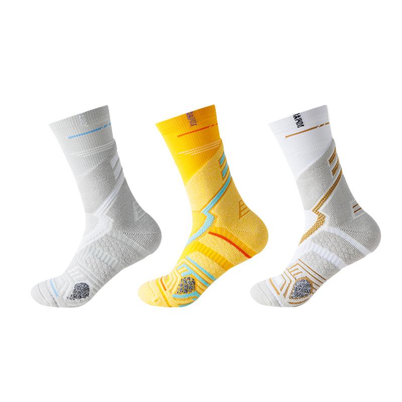 靴下 メンズ 男性用 スポーツ ソックス バスケットボール 厚手 タオル底 吸汗性 通気性 切り替え ハイソックス コットン混紡 オールシーズン(x6)