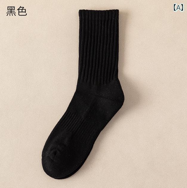 Underwear, Sleepwear - 靴下 メンズ 男性用 厚手 パイル編み コットン ソックス 保温 ビジネス リブ編み ミドル丈 黒 緑 紺 グレー 無地 秋冬