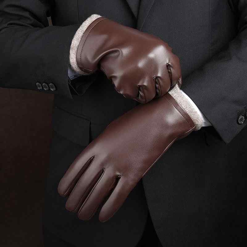 手袋 メンズ 男性用 防寒 グローブ PUレザー 秋冬 暖かい スマホ対応 防風 防水 バイク 自転車 通勤 ギフト ブラック 黒 カフェオレ(x2)