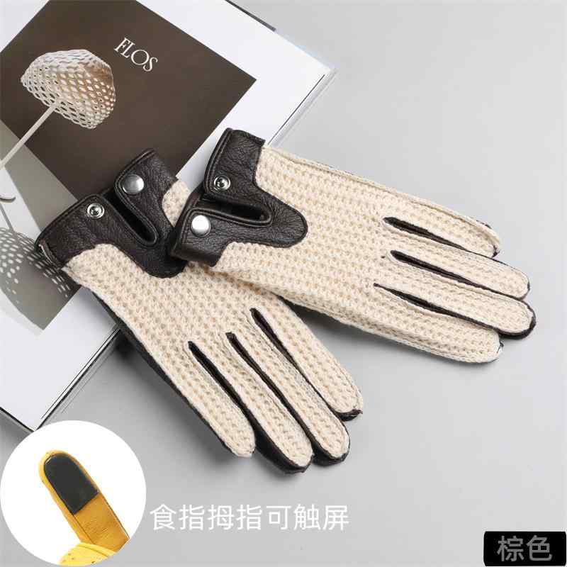 手袋 バイク 男性用 女性用 グローブ シープスキン ニット メッシュ タッチパネル対応 通気性 レザー 手袋 黒 茶色 黄色 レトロ 中国風