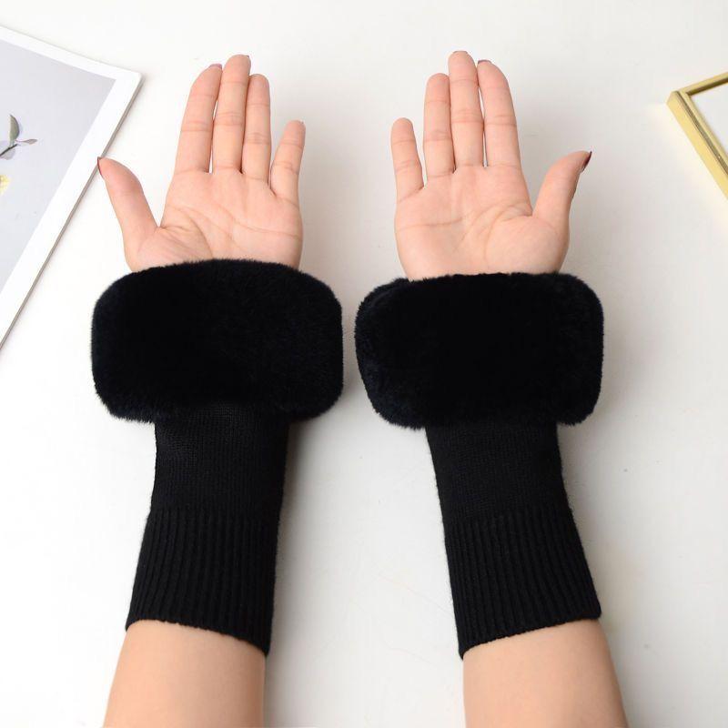 アームウォーマー レディース 男性用 防寒 リストウォーマー 羊毛風 ニット 手首ウォーマー フェイクファー 袖口 ブラック グレー ブラウン 春