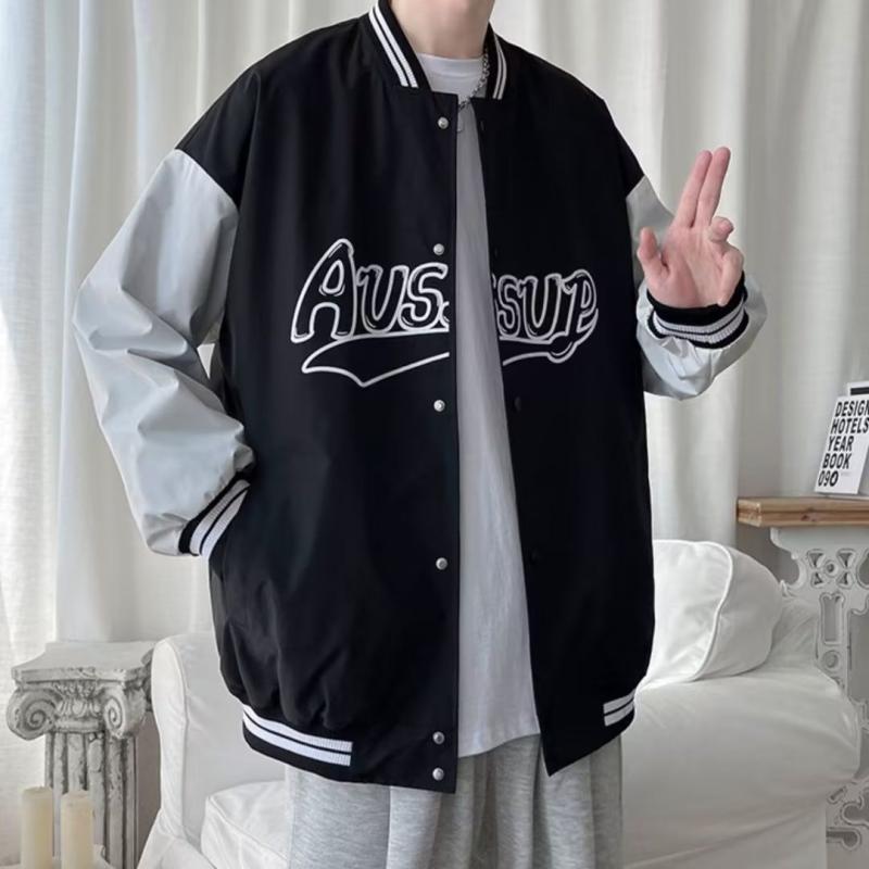 ジャケット 男性用 秋冬物 裏起毛 暖かい カジュアル 野球 アウター ゆったり ブラック S M L XL 2XL 3XL 4XL1