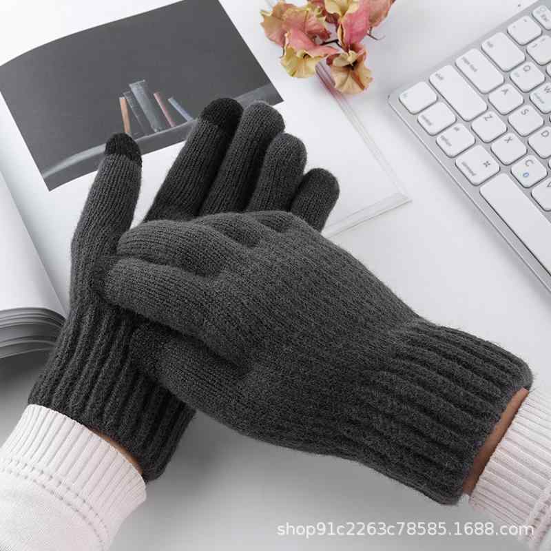 手袋 男性用 ニット手袋 秋冬 防寒 グローブ 厚手 スマートフォン対応 暖かい 裏起毛 自転車 バイク アウトドア 普段使い 紳士 グレー 紺色 ダークグレー(x2)