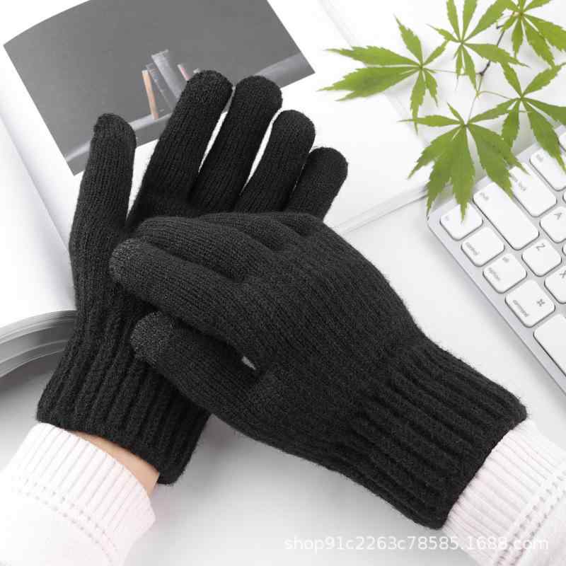 手袋 男性用 ニット手袋 秋冬 防寒 グローブ 厚手 スマートフォン対応 暖かい 裏起毛 自転車 バイク アウトドア 普段使い 紳士 グレー 紺色 ダークグレー(x2)