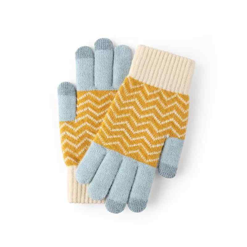 手袋 レディース 秋冬 ニット 手袋 スマートフォン対応 防寒 グローブ 黄緑・機能: タッチスクリーン.保温・タイプ: 指あり手袋・カラー: 黄緑.黄青.灰オレンジ.灰緑・スタイル: 日韓..自然.可愛い.甘い.学院風.田園風.韓国.小清...