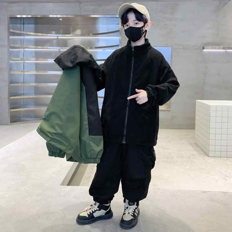 キッズ用ウィンドブレーカー フード付き 長袖 秋冬 男の子 アウター カジュアル ゆったり 中 крупногабаритный 配色 切り替え 撥水性 防風 通学 普段使い グリーン グレー