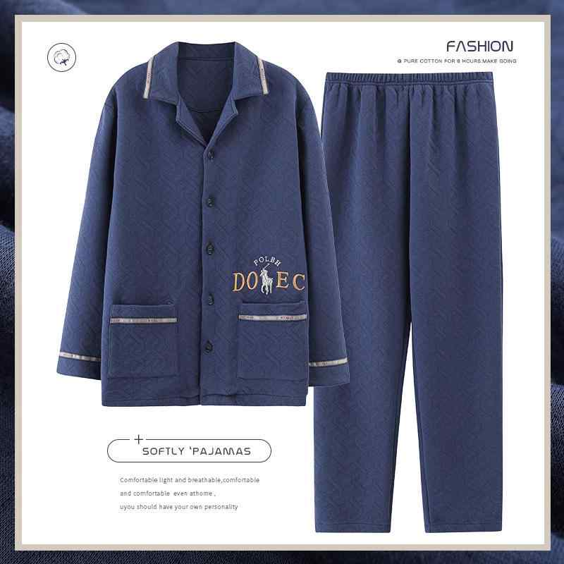 Pajamas - パジャマ メンズ 男性用 秋冬用 厚手 長袖 綿 あったか 暖かい 快適 襟付き 前開き 上下セット ルームウェア 部屋着 寝巻き リラックス ゆったり 豪華感