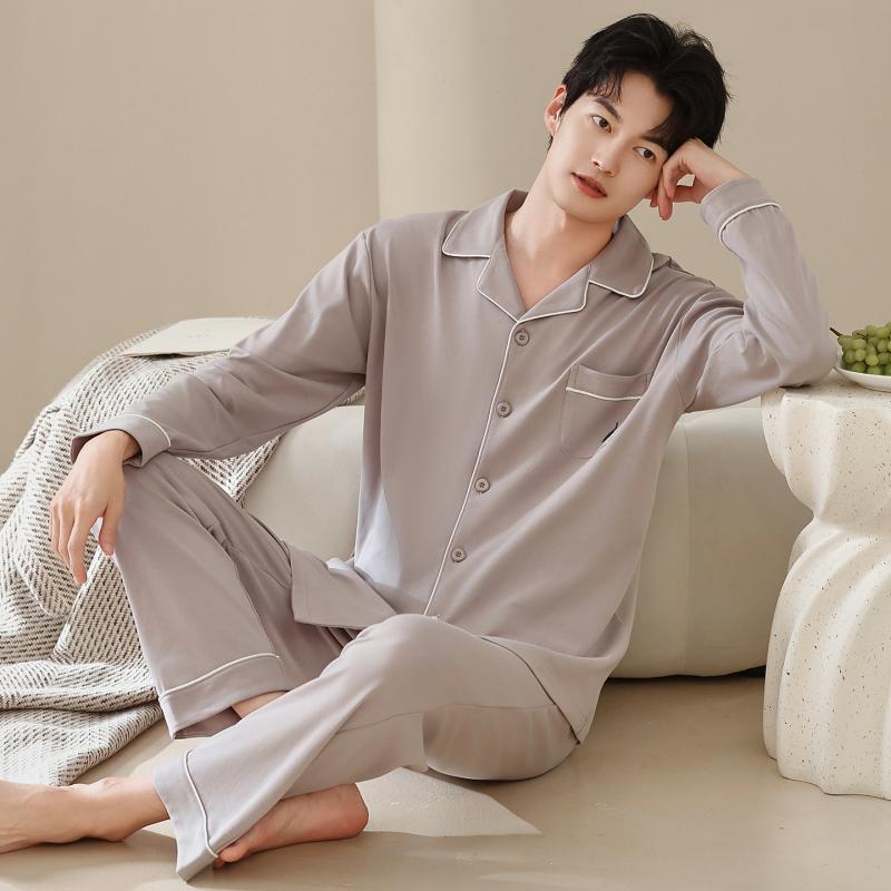 パジャマ メンズ 男性用 春秋用 綿 長袖 長ズボン 前開き 寝巻き 上下セット ルームウェア 部屋着 普段使い リラックス 通気性 快適 紳士 高見え