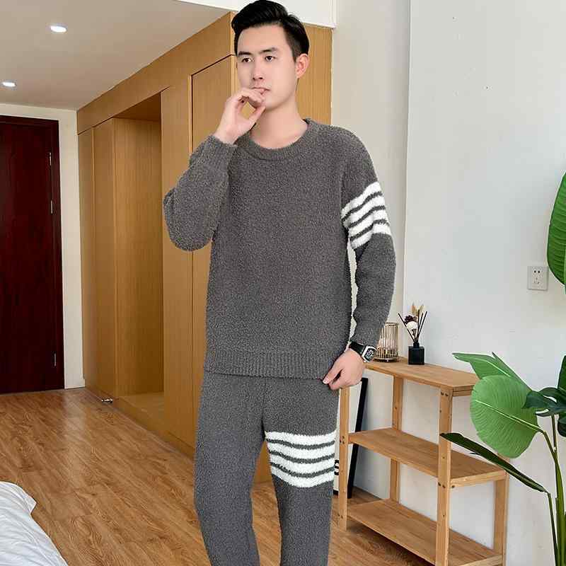 パジャマ メンズ レディース あったか ルームウェア 上下セット ふわふわ 部屋着 寝巻き ポリエステル 長袖 長ズボン 厚手 秋冬 ダークグレー