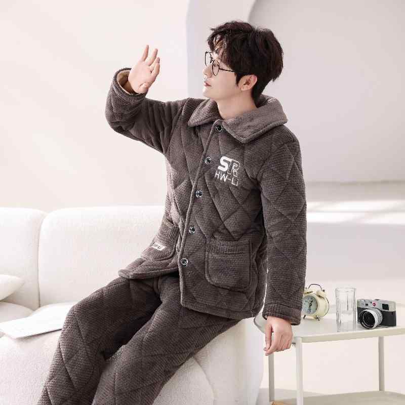 パジャマ メンズ 男性用 冬用 厚手 フランネル あったか 上下セット 部屋着 寝巻き 長袖 長ズボン ルームウェア ポリエステル 暖かい 防寒 リラックス 快適