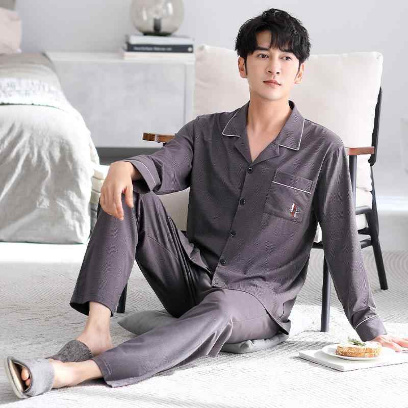 パジャマ メンズ 春秋冬 長袖 開襟 コットン 豪華感 部屋着 ルームウェア 上下セット 寝間着 寝巻き 浴衣 普段使い 入院着 春夏(x2)