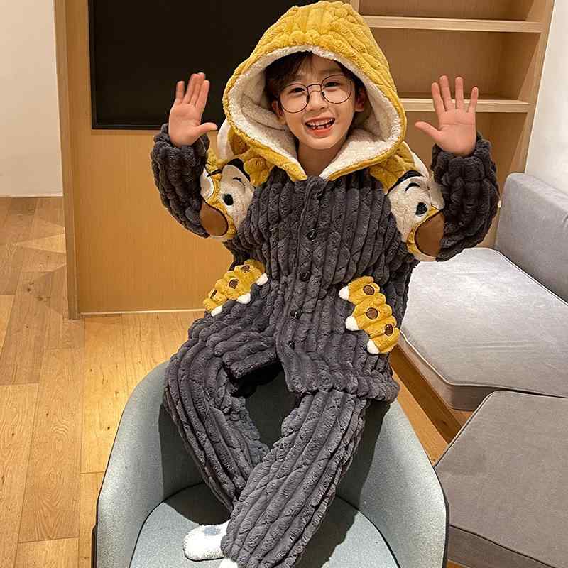 子供用パジャマ 冬 男の子 フランネル 裏起毛 厚手 三層 あったか 珊瑚マイヤー ルームウェア 寝巻き 長袖 長ズボン 上下セット かわいい 部屋着 8歳 10歳 12歳 14歳 16歳 S M L XL