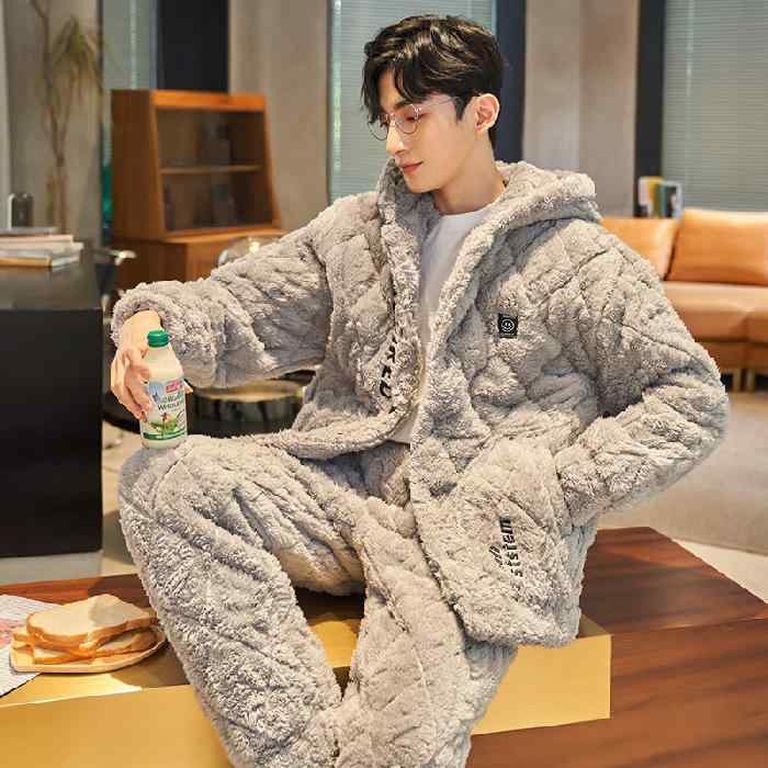 パジャマ メンズ 冬用 あったか 寝巻き 男性用 上下セット 厚手 部屋着 ルームウェア ポリエステル 普段使い 長袖 長ズボン 襟付き 刺繡 ミドルエイジ リラックス 防寒