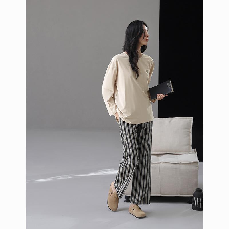 パジャマ レディース メンズ 長袖 ルームウェア 上下セット 綿 春夏 秋冬 部屋着 寝間着 丸首 薄手 ゆったり おしゃれ かわいい カップル ペアルック