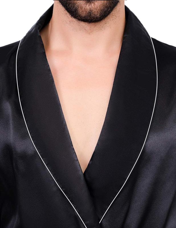 パジャマ メンズ 男性用 長袖 薄手 浴衣風 カーディガン 寝巻き 部屋着 ポリエステル ブラック 紺色 Vネック