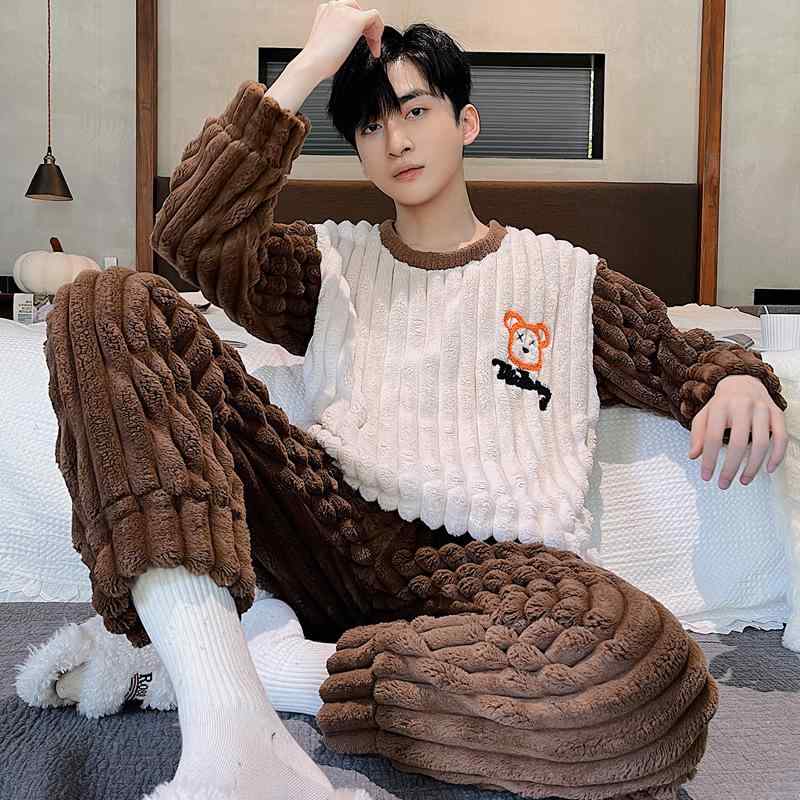 パジャマ メンズ 秋冬 上下セット 厚手 フリース あったか 暖かい 部屋着 ルームウェア 寝巻き 長袖 丸首 ロングパンツ ポリエステル ..