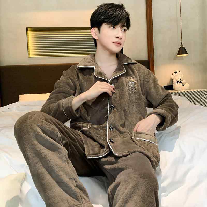 パジャマ メンズ 男性用 フランネル 厚手 長袖 あったか 上下セット 部屋着 寝間着 冬用 普段使い άνδρες ポリエステル 简约