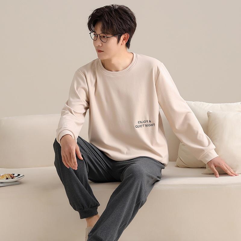 Rakuten - パジャマ メンズ 男性用 秋冬 長袖 上下セット 暖かい 厚手 フリース 部屋着 ルームウェア 寝間着 丸首 大きいサイズ ゆったり 伸縮性 快適 普段使い