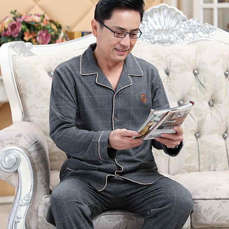 パジャマ メンズ 男性用 春秋 綿 長袖 部屋着 ルームウェア 寝間着 寝巻き コットン 通気性 快適 グレー グレー