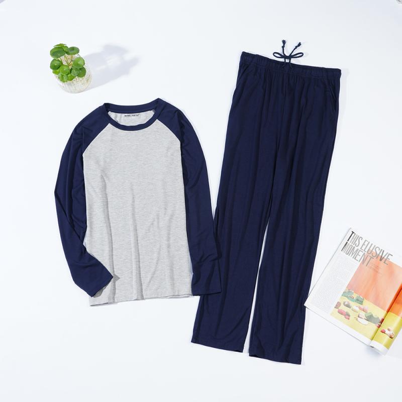 パジャマ メンズ 男性用 上下セット 部屋着 ルームウェア 長袖 長ズボン モダール 薄手 伸縮性 通気性 快適 睡眠 リラックス ウェア 春夏 秋冬 大きいサイズ グレー ブラック