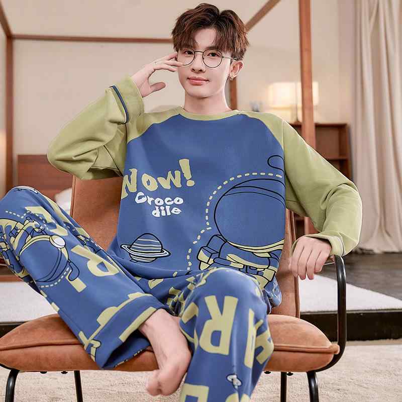 パジャマ メンズ 男性用 長袖 コットン 上下セット 大きいサイズ ゆったりサイズ 学生 春秋 薄手 部屋着 ルームウェア 寝間着 寝巻き 快適 通気性 カートゥーン柄