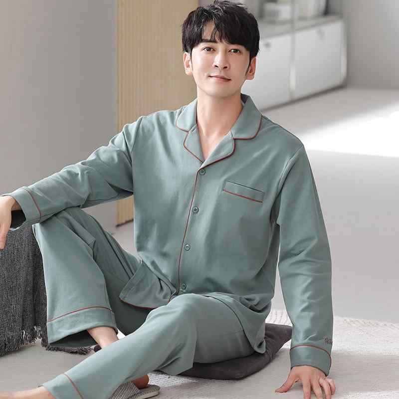 パジャマ メンズ 男性用 上下セット 綿 長袖 長ズボン 春秋冬 薄手 大きいサイズ 部屋着 ルームウェア 寝巻き 前開き 襟付き コットン ..