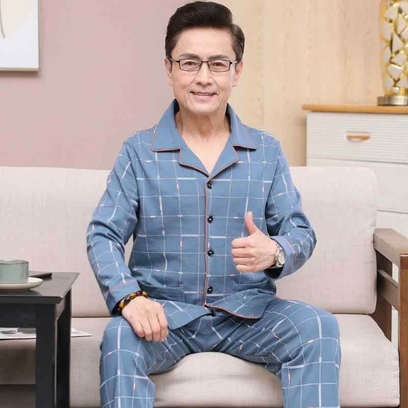 パジャマ メンズ 男性用 長袖 格子柄 綿混紡 前開き シニア 紳士 秋冬 部屋着 ルームウェア ルームウェア 襟付き 厚手 豪華感 暖かい 入院着 父の日 プレゼント(x2)