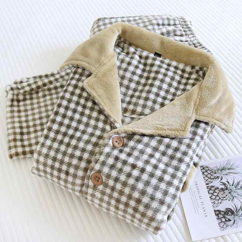 パジャマ メンズ 男性用 フランネル 格子柄 厚手 襟付き 長袖 上下セット 部屋着 寝間着 あったか 暖か 保温 秋冬・カテゴリ: 睡衣・素材: ポリエステル・スタイル: 開衫・厚さ: 厚手・ネックライン: 襟付き・袖丈: 長袖・パンツ丈: 長ズボン・機能: 休闲,睡眠,沐浴,居家,保暖,快適,可外穿・対象: 男性・シーン: アウトドア,自宅,ホテル・カラー: 男棕小格-法兰绒套装・サイズ: M,L,XL・生地の厚さ: 201-250g/平方メートル・主な素材の含有量: 90%-95%・风格: 简约休闲