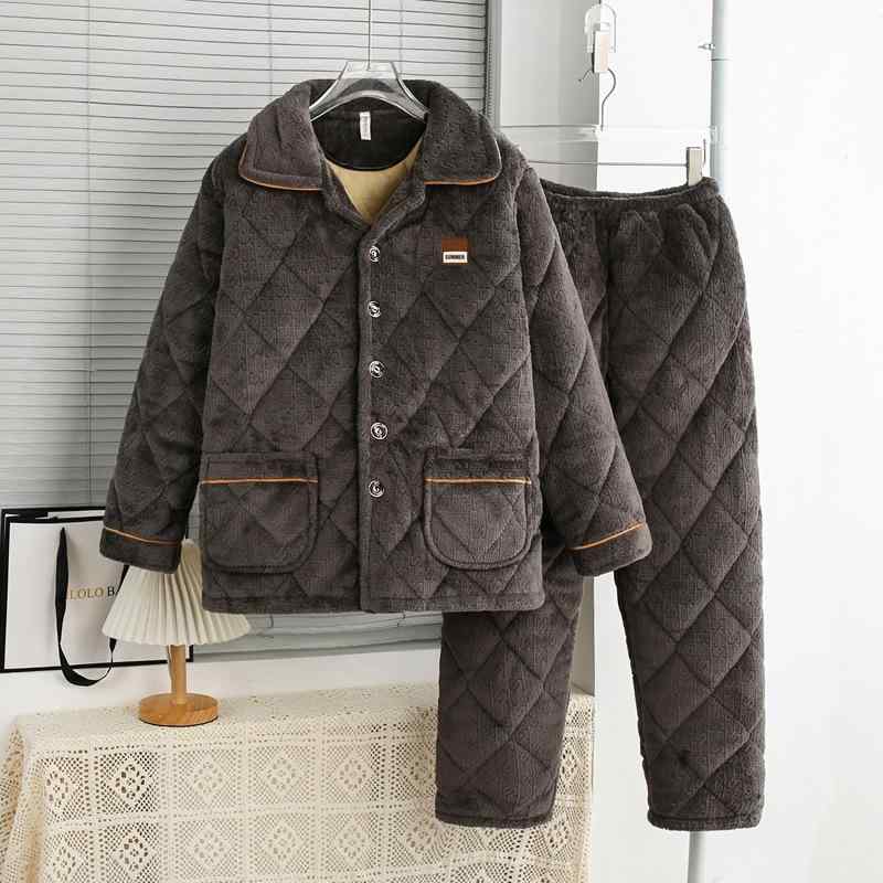 パジャマ メンズ 男性用 冬用 フランネル あったか 厚手 上下セット 部屋着 ルームウェア 寝巻き 襟付き 長袖 長ズボン ズボン 前開き 暖かい 冷え対策 防寒 紺色 ネイビー グレー XL XXL 3XL 4XL