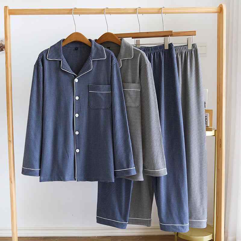 パジャマ メンズ 男性用 秋冬 厚手 暖かい ポリエステル 部屋着 寝間着 上下セット ズボン トップス 長袖 伸縮性 グレー 紺