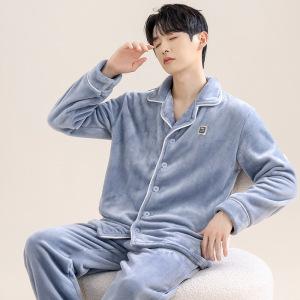 パジャマ メンズ 男性用 上下セット 冬用 厚手 フランネル あったか 暖かい 部屋着 ルームウェア 寝巻き 長袖 長ズボン 襟付き 炭グレー ブルー ネイビー ポリエステル