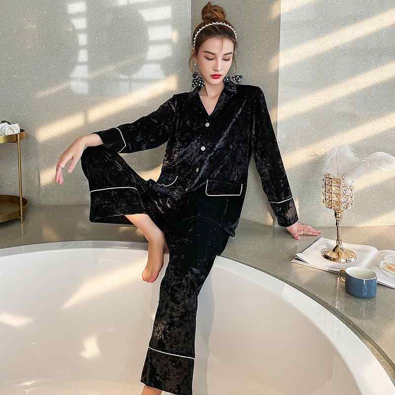 パジャマ 秋冬 レディース メンズ 上下セット ベルベット ルームウェア 長袖 長ズボン 薄手 夫婦 ペア 部屋着 ホテル 浴場 ポリエステル グレー 黒 白