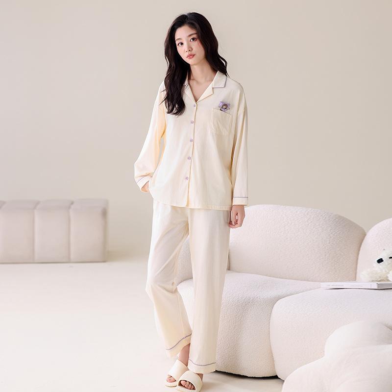 パジャマ レディース メンズ 春秋 長袖 長ズボン 綿 上下セット カップル 前開き ルームウェア 部屋着 寝巻き 襟付き 薄手 柔らかい あったか 保温性 リラックス グレー ピンク パープル