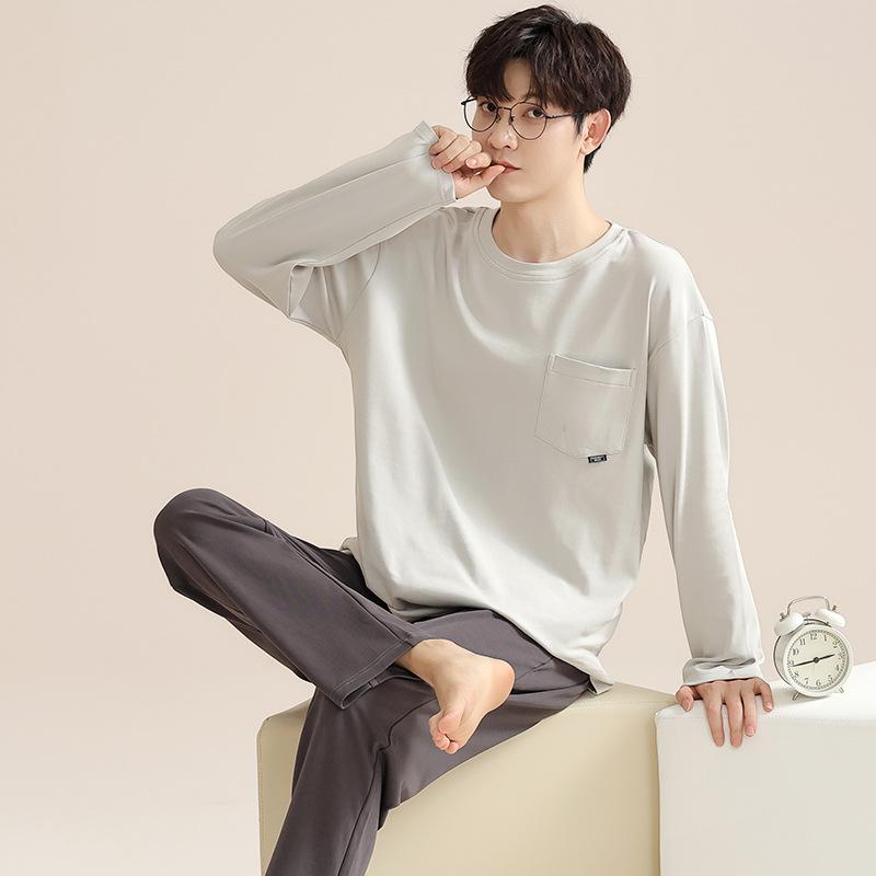 パジャマ メンズ 春秋 ニット 綿 長袖 長ズボン 上下セット 男性用 リラックス ルームウェア 部屋着 大きいサイズ ゆったり アウトドア