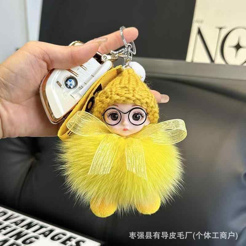 キーホルダー レディース かわいい キツネ ファー ポンポン 人形 バッグ チャーム ベージュ系 ピンク系 ふわふわ キーリング アクセサ..