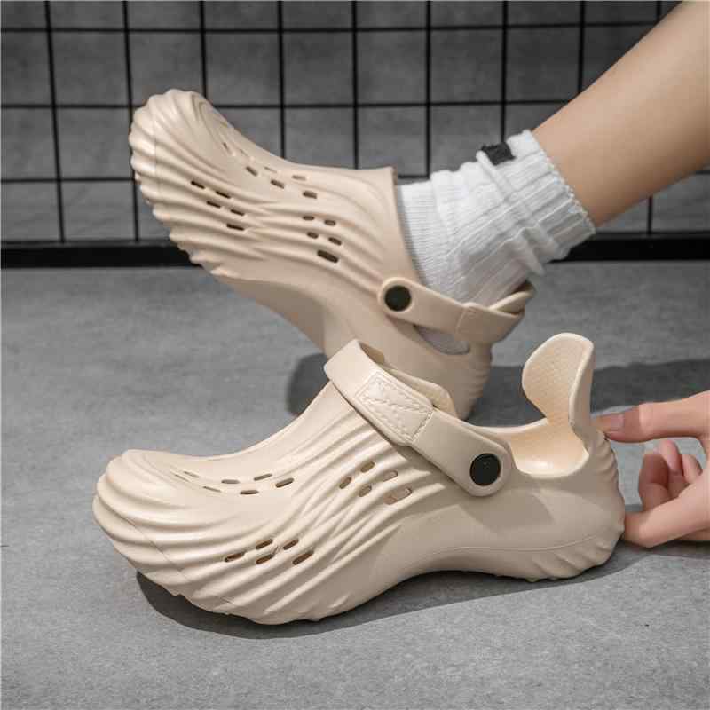 サンダル 男性用 スポーツサンダル 厚底 ビーチサンダル スリッポン 穴あき 通気性 防水 防滑 カーキ グレー 黒 アウトドア 普段使い