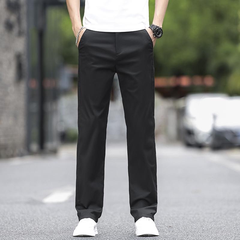 パンツ 男性用 ストレート 伸縮性 接触冷感 薄手 ズボン グレー 黒 カーキ ポリエステル リラックス ウェア