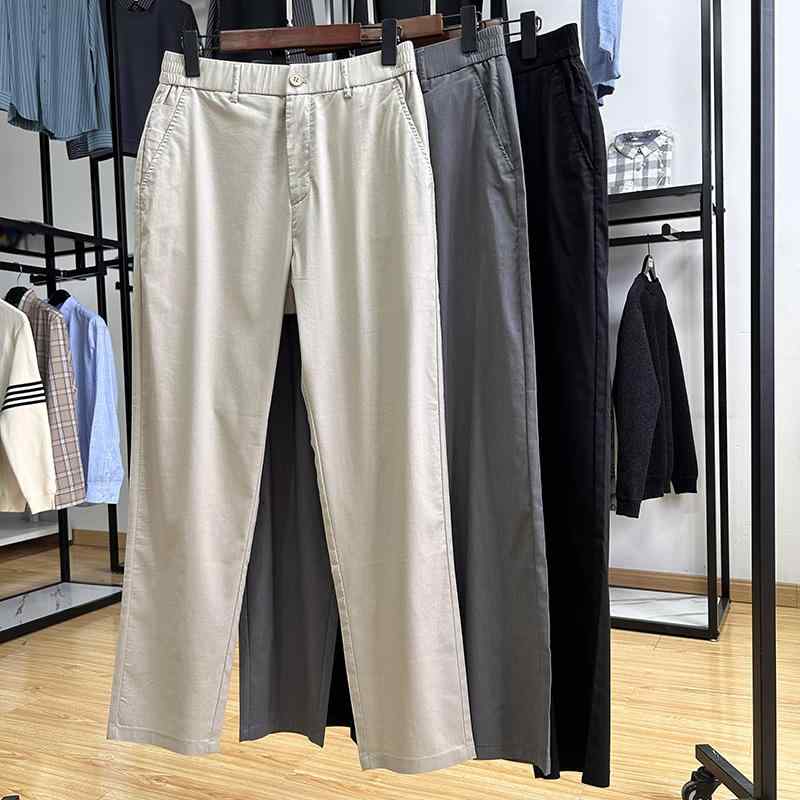 パンツ 男性用 親膚 透气 纯色 休闲 パンツ 春夏 薄手 スリム ストレート ロングパンツ 黒 グレー カー..