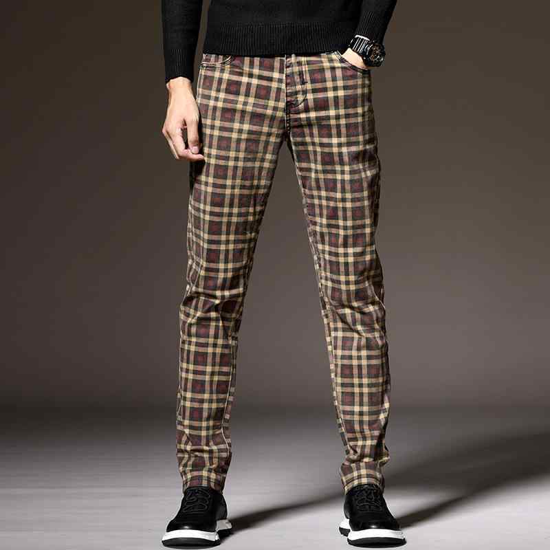 Pants - パンツ メンズ 男性用 格子柄 コットン ズボン ストレート ゆったり ビジネス カジュアル ロングパンツ カーキ ブラック 春秋