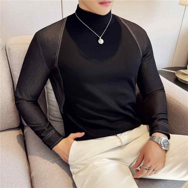 Tシャツ メンズ 男性用 トップス ハーフハイネック スリムフィット 長袖 カットソー コットン混紡 無地 春秋冬 インナー カジュアル お..